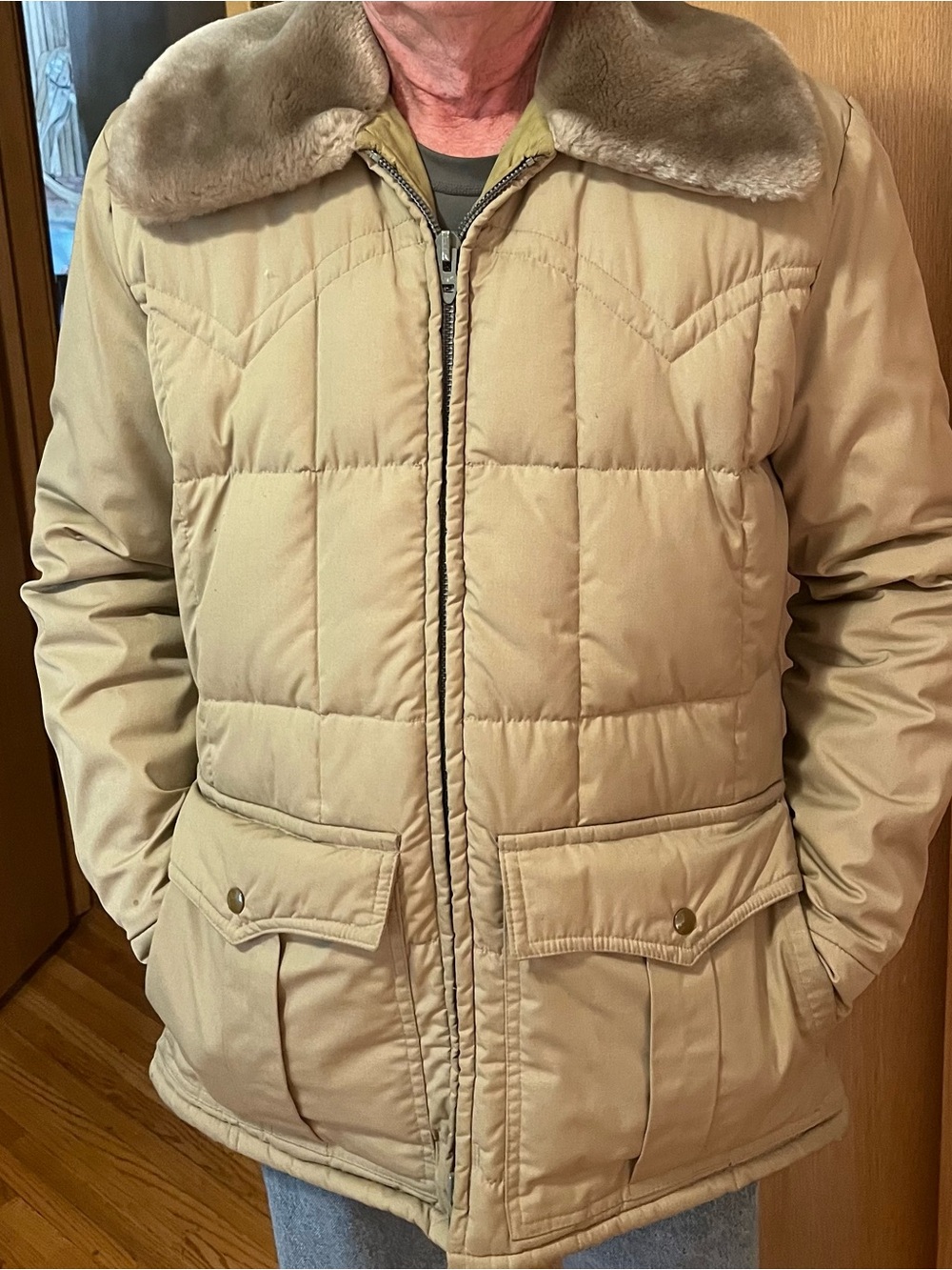 TEMPCO Men VTG 80’s Goose Down Quilted Insulated Puffer Parka Fur Collar Size 42